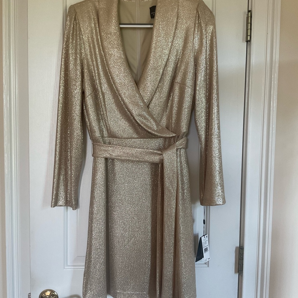 Elegant Gold Faux Wrap Dress